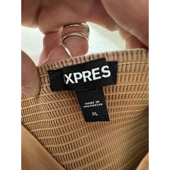 "EXPRESS" Women's Tan Magnolia Floral Maxi Prairie Dress Ruched SZ XL Cowgirl - Picture 6 of 12